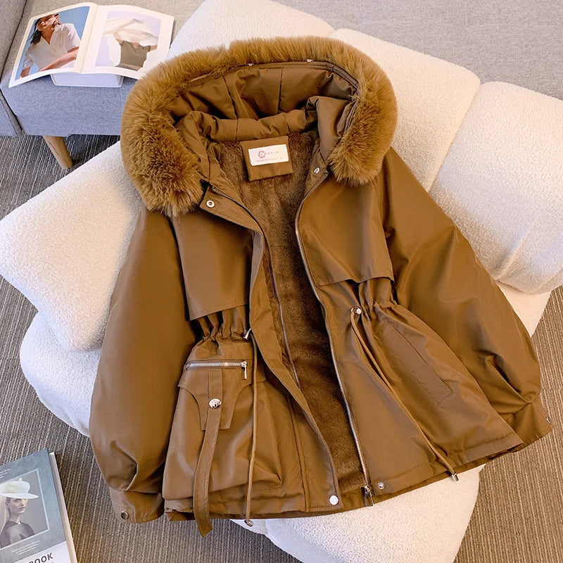 2023 New Fashion Women Winter Jacket Fake Fur Collar Oversized Long Coat Hooded Warm Lining Female Puffer Jacket Parkas Mujer Kafinashop