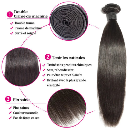 Bone Straight Human Hair Bundles 30 32 Inches Brazilian 100% Human Hair Bundles 1/3/4 Lot Bundles Human Hair Weaves Natural Human Hair Extensions For Women Fast Delivery 3 Days France Kafinashop