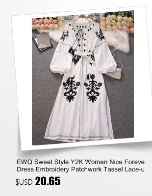 EWQ Sweet Style Y2K Women Nice Foreve Dress Embroidery O-neck Bandage Long-sleeve White Dresses Womens Spring Summer 2023 New Kafinashop